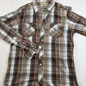 Supply Company USA Plaid Western Shirt Mens Medium Brown Excellent Pearl Snap